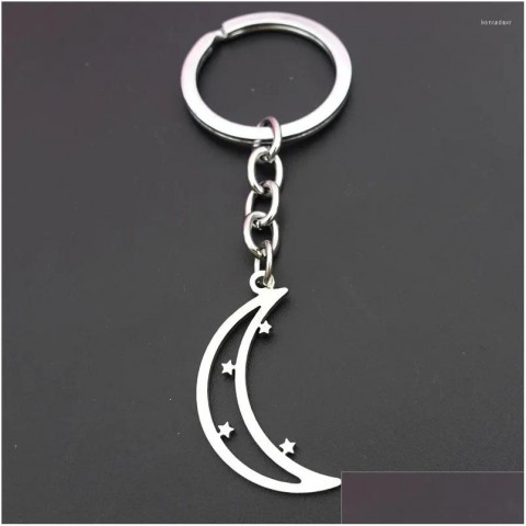 Stainless Steel Keychains & Lanyards - Unisex Fashion Jewelry Stars Moon Keyring - Wholesale 12 Pieces Lot