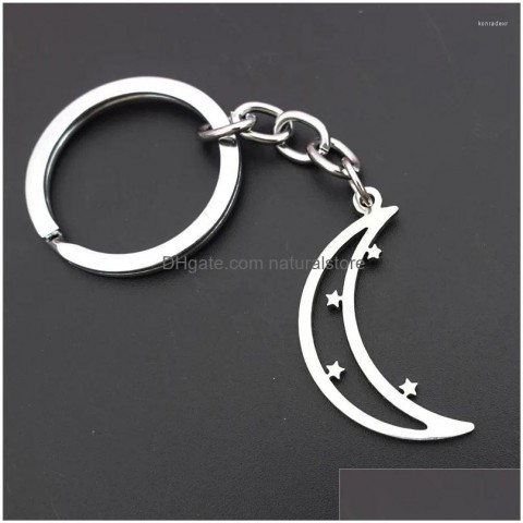 Stainless Steel Keychains & Lanyards - Unisex Fashion Jewelry Stars Moon Keyring - Wholesale 12 Pieces Lot