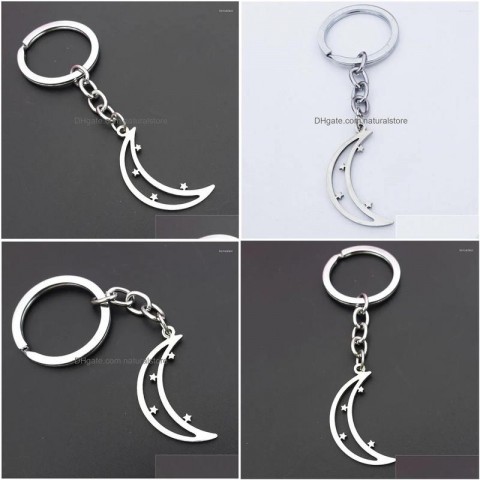 Stainless Steel Keychains & Lanyards - Unisex Fashion Jewelry Stars Moon Keyring - Wholesale 12 Pieces Lot