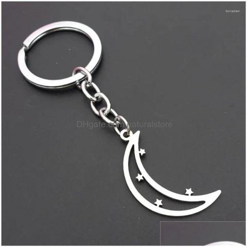 Stainless Steel Keychains & Lanyards - Unisex Fashion Jewelry Stars Moon Keyring - Wholesale 12 Pieces Lot