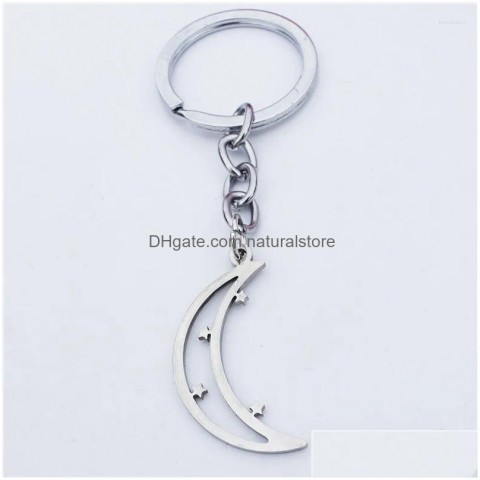 Stainless Steel Keychains & Lanyards - Unisex Fashion Jewelry Stars Moon Keyring - Wholesale 12 Pieces Lot