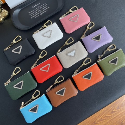 Luxury Women's Classic Leather Keychain with 14K Gold Plated Triangle Charm