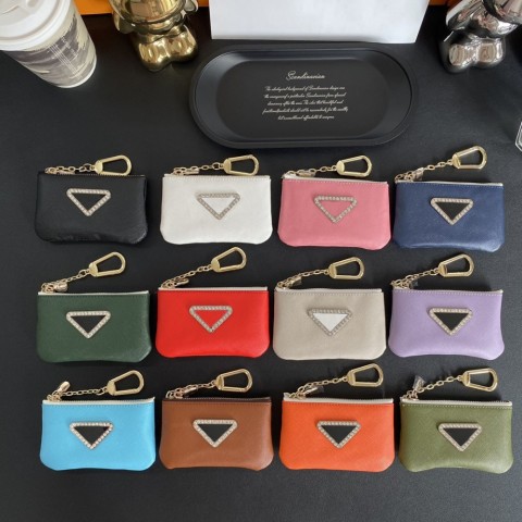 Luxury Women's Classic Leather Keychain with 14K Gold Plated Triangle Charm