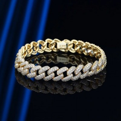 EWYA 18K Gold Plated S925 Silver Cuban Link Bracelet for Women Men