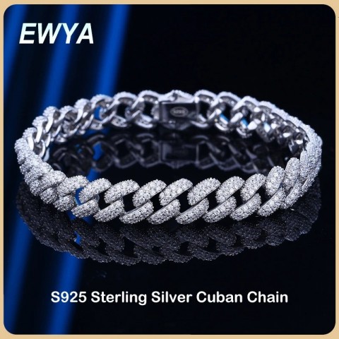 EWYA 18K Gold Plated S925 Silver Cuban Link Bracelet for Women Men