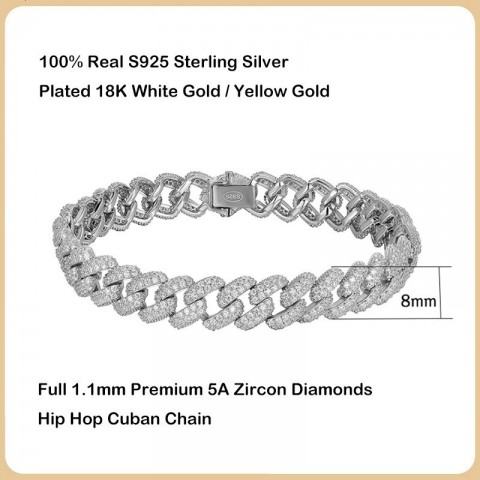 EWYA 18K Gold Plated S925 Silver Cuban Link Bracelet for Women Men