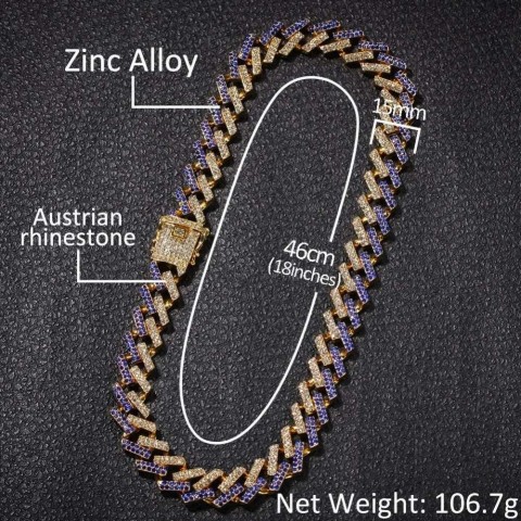 UWIN Men's 14K Gold Plated Multicolored Cuban Link Chain Chokers