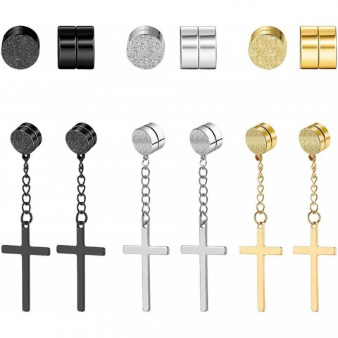 WKOUD Unisex Punk Strong Magnetic Ear Stud Set for Men - Non-Piercing Earrings