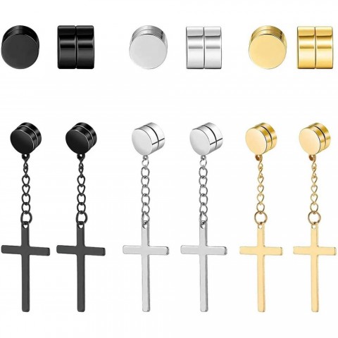 WKOUD Unisex Punk Strong Magnetic Ear Stud Set for Men - Non-Piercing Earrings