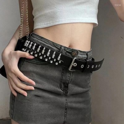 Punk Fashion Women's Adjustable Hollow Rivet Leather Belt - Black