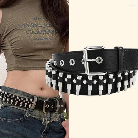 Punk Fashion Women's Adjustable Hollow Rivet Leather Belt - Black