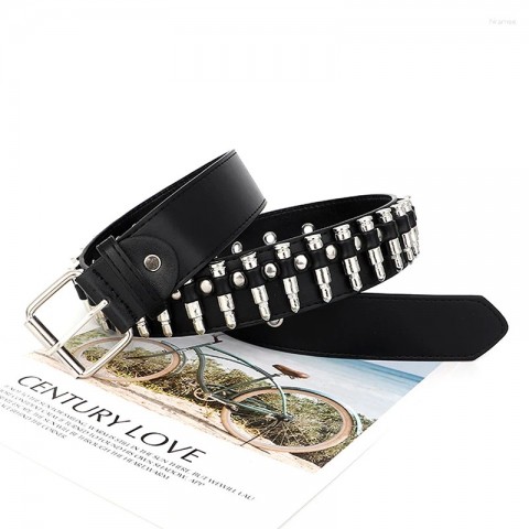 Punk Fashion Women's Adjustable Hollow Rivet Leather Belt - Black