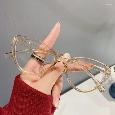 Cat Eye Sunglasses for Women Anti-Blue Light Fashion Retro Flat Frames Khaki