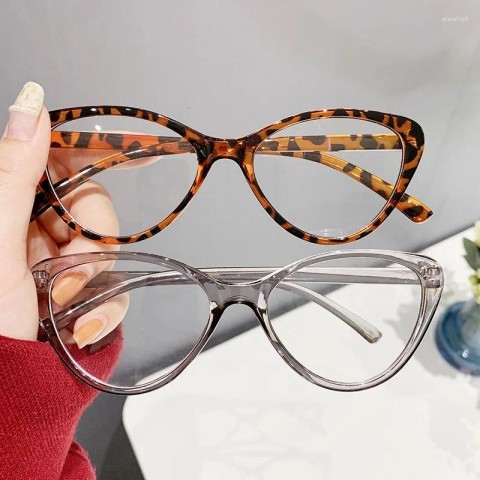Cat Eye Sunglasses for Women Anti-Blue Light Fashion Retro Flat Frames Khaki