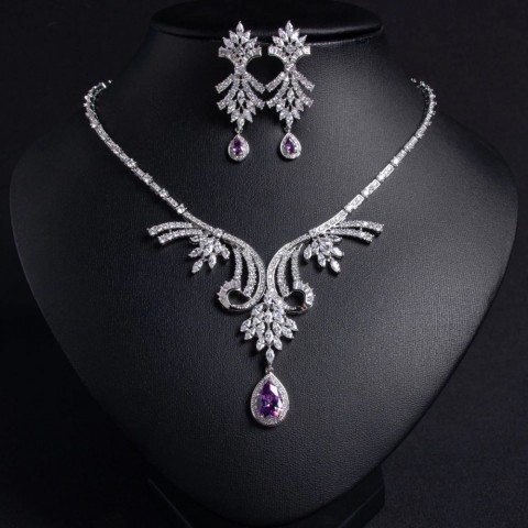 Womens Bridal Jewelry Set with Cubic Zirconia Water Drop Earrings