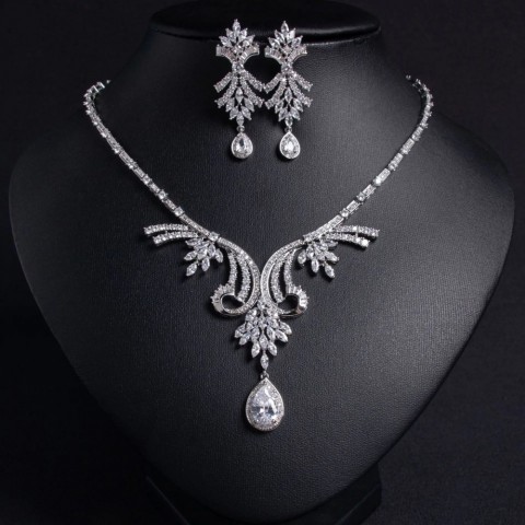 Womens Bridal Jewelry Set with Cubic Zirconia Water Drop Earrings