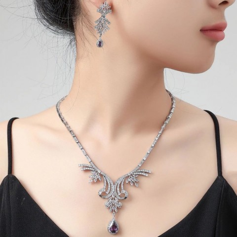 Womens Bridal Jewelry Set with Cubic Zirconia Water Drop Earrings