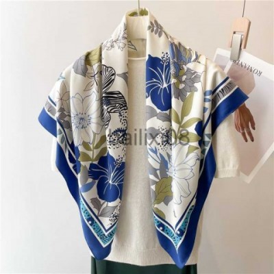 Women's Fashion Twill Silk Print Scarf 90cm Square Hijab for Spring Summer Autumn Winter