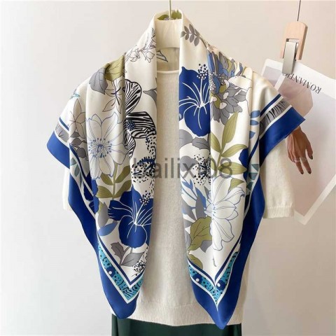 Women's Fashion Twill Silk Print Scarf 90cm Square Hijab for Spring Summer Autumn Winter