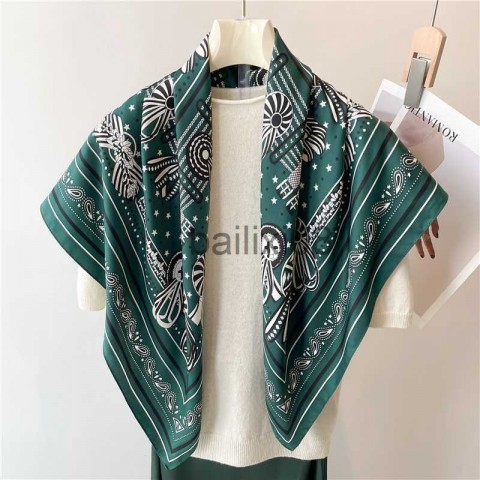 Women's Fashion Twill Silk Print Scarf 90cm Square Hijab for Spring Summer Autumn Winter