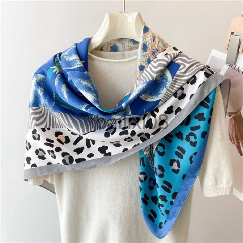 Women's Fashion Twill Silk Print Scarf 90cm Square Hijab for Spring Summer Autumn Winter