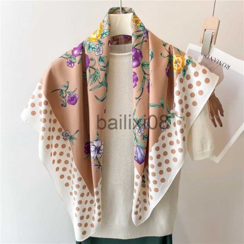 Women's Fashion Twill Silk Print Scarf 90cm Square Hijab for Spring Summer Autumn Winter