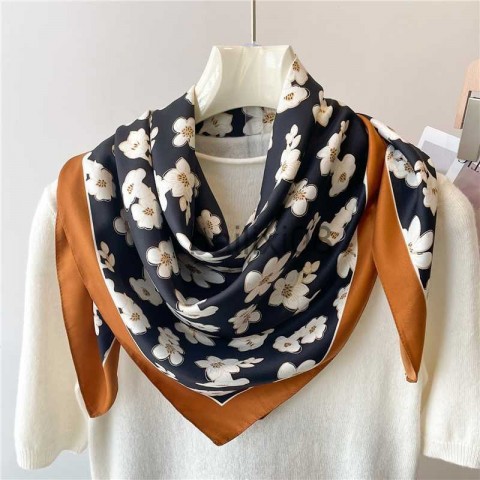 Women's Fashion Twill Silk Print Scarf 90cm Square Hijab for Spring Summer Autumn Winter