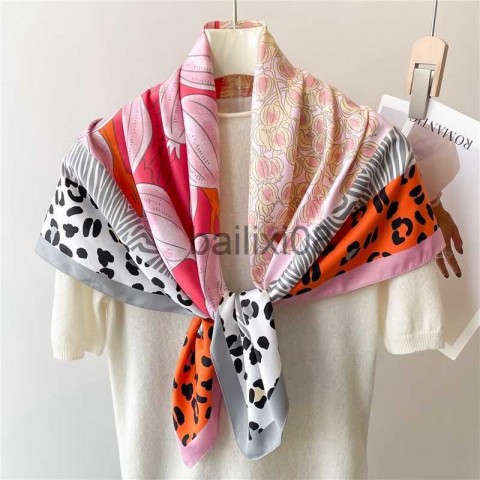 Women's Fashion Twill Silk Print Scarf 90cm Square Hijab for Spring Summer Autumn Winter