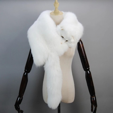 Unisex Premium Gray Silver Fox Fur Shawl for Winter Warmth