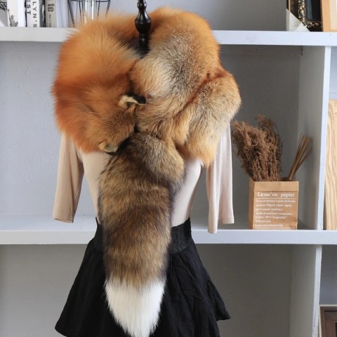 Unisex Premium Gray Silver Fox Fur Shawl for Winter Warmth