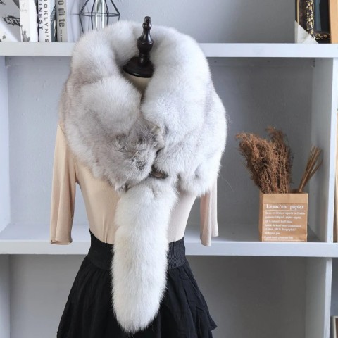 Unisex Premium Gray Silver Fox Fur Shawl for Winter Warmth