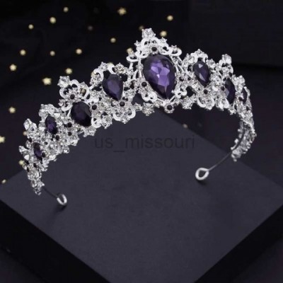 Silver Purple Crystal Wedding Crown for Girls