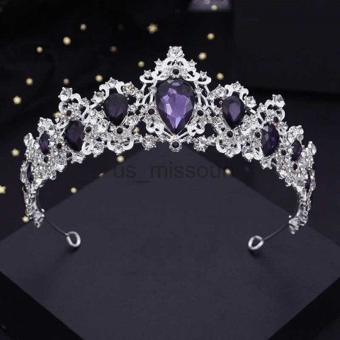Silver Purple Crystal Wedding Crown for Girls
