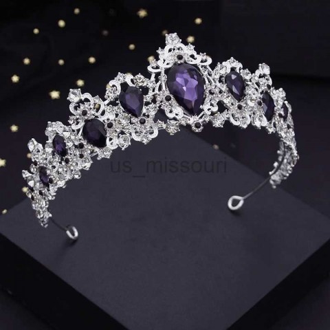 Silver Purple Crystal Wedding Crown for Girls