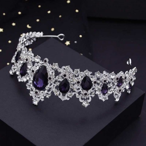 Silver Purple Crystal Wedding Crown for Girls