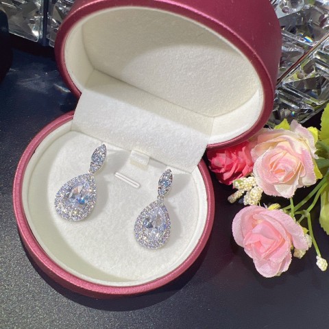 Resizable Elegant Water Drop Lab Diamond Jewelry Set 14K White Gold Engagement Wedding Earrings Necklace for Women