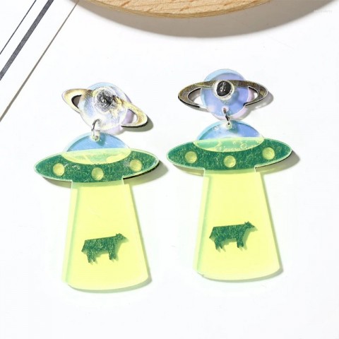 Alien UFO Dangle Earrings for Women - Trendy Cute Space Jewelry
