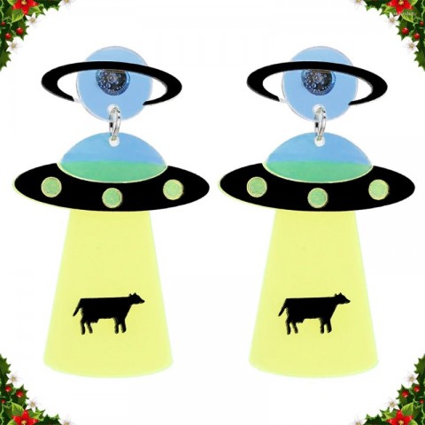 Alien UFO Dangle Earrings for Women - Trendy Cute Space Jewelry