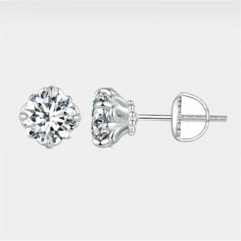 Lefei MSE013 Classic Stud Earrings for Women, Luxury Moissanite Flower Design Silver S925