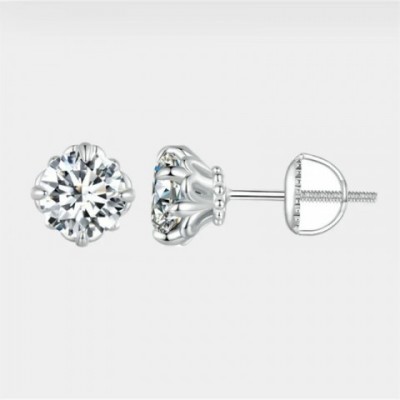 Lefei MSE013 Classic Stud Earrings for Women, Luxury Moissanite Flower Design Silver S925