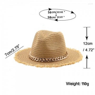 Natural Straw Fedora Beret with Gold Chain for Men and Women