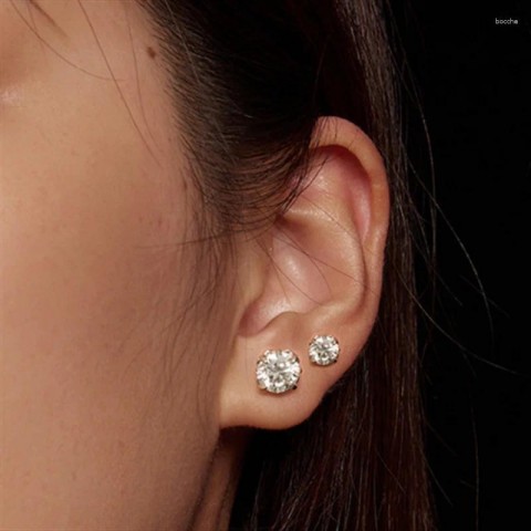 Lefei MSE013 Classic Stud Earrings for Women, Luxury Moissanite Flower Design Silver S925