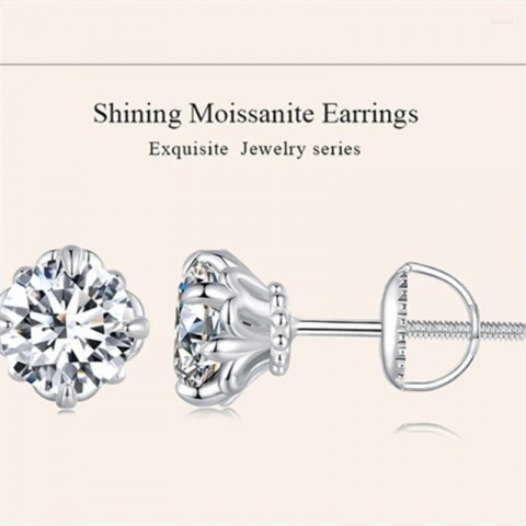 Lefei MSE013 Classic Stud Earrings for Women, Luxury Moissanite Flower Design Silver S925
