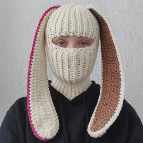 Rabbit Ear Balaclava Women's Winter Hat Y2K Knit Full Face Multifunction Ski Mask
