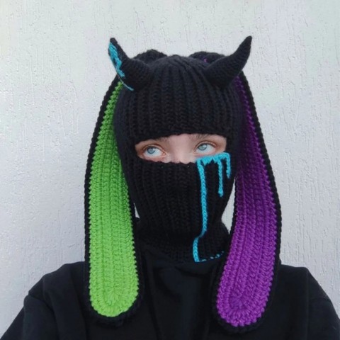 Rabbit Ear Balaclava Women's Winter Hat Y2K Knit Full Face Multifunction Ski Mask