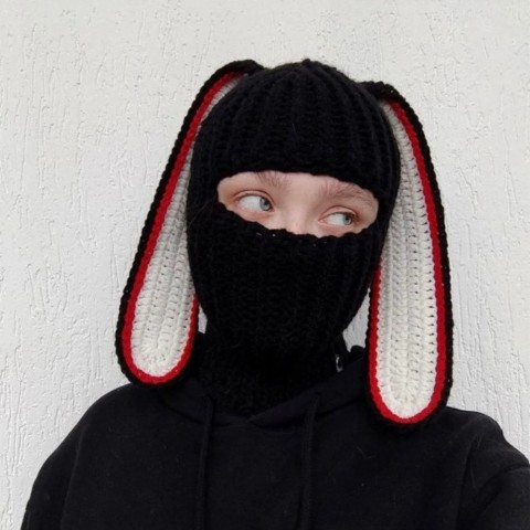 Rabbit Ear Balaclava Women's Winter Hat Y2K Knit Full Face Multifunction Ski Mask