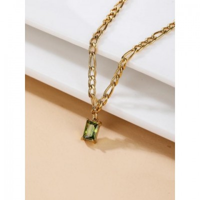 Elegance Pendant Necklace with Geometric Designs in Fresh Greenstone