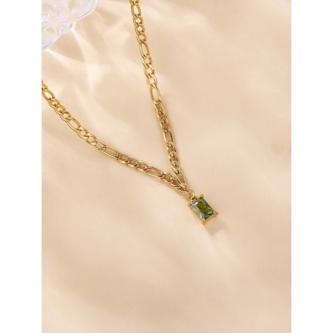 Elegance Pendant Necklace with Geometric Designs in Fresh Greenstone