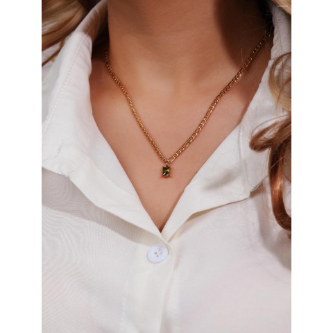 Elegance Pendant Necklace with Geometric Designs in Fresh Greenstone