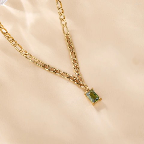 Elegance Pendant Necklace with Geometric Designs in Fresh Greenstone